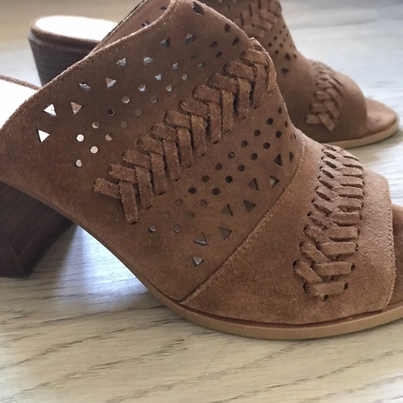 NEW Caslon Cognac Suede Maggie Slide Sandal Block Wood Heel Size 8.5, Brown - Picture 2 of 12